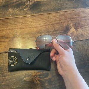 Ray-Ban Silver Aviator Sunglasses with red striped lenses